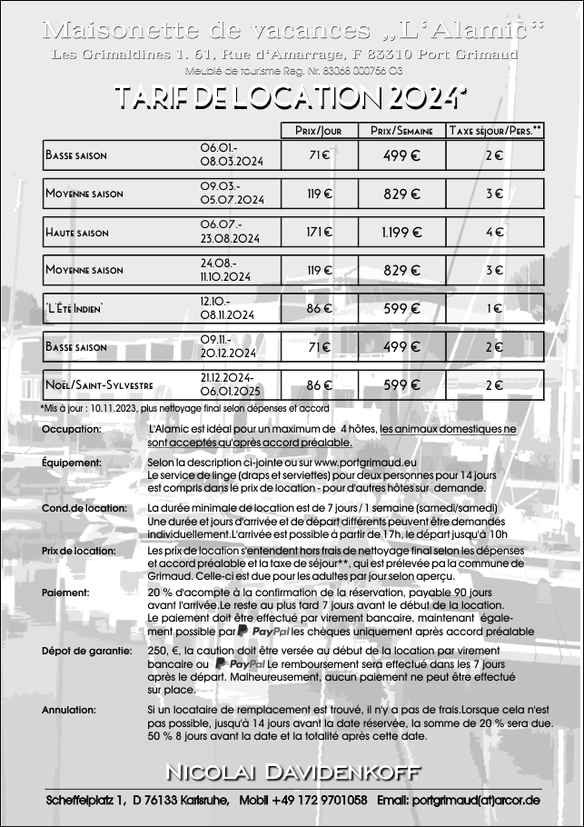 Tarif de location 2024